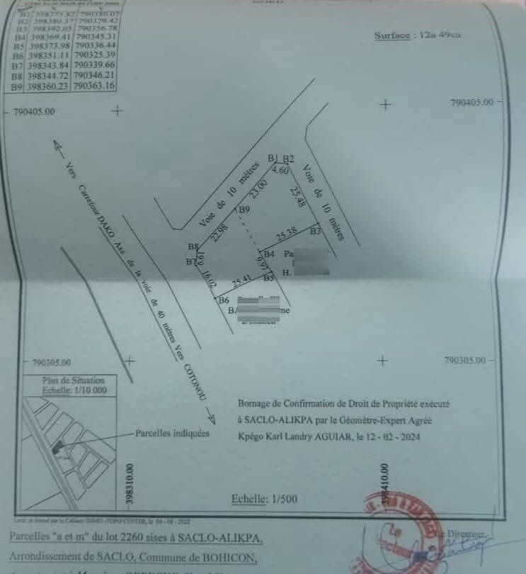 2 PARCELLES EN ANGLE DE RUE LOTIES ET RECASÉES À VENDRE, SACLO - ALIKPA - GARE ROUTIÈRE - BOHICON