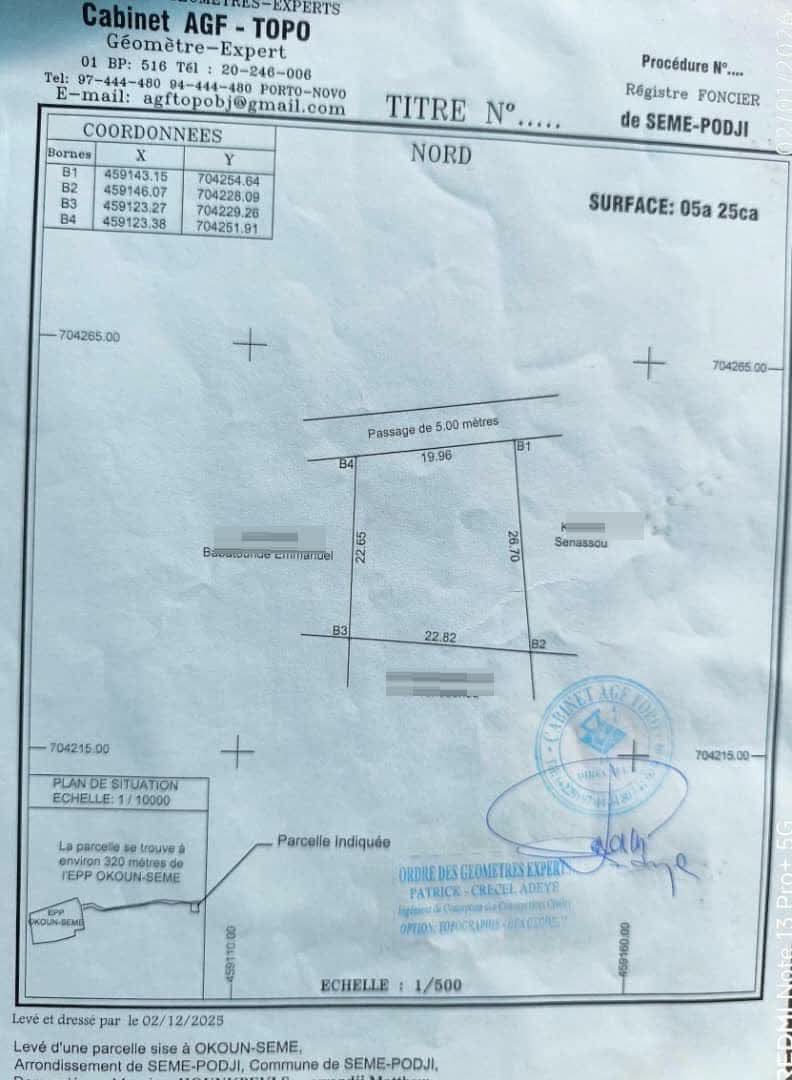 PARCELLE DÉJÀ LOTIE ET RECASÉE À VENDRE, SÈMÉ - OKOUN - SÈMÈ-KPODJI