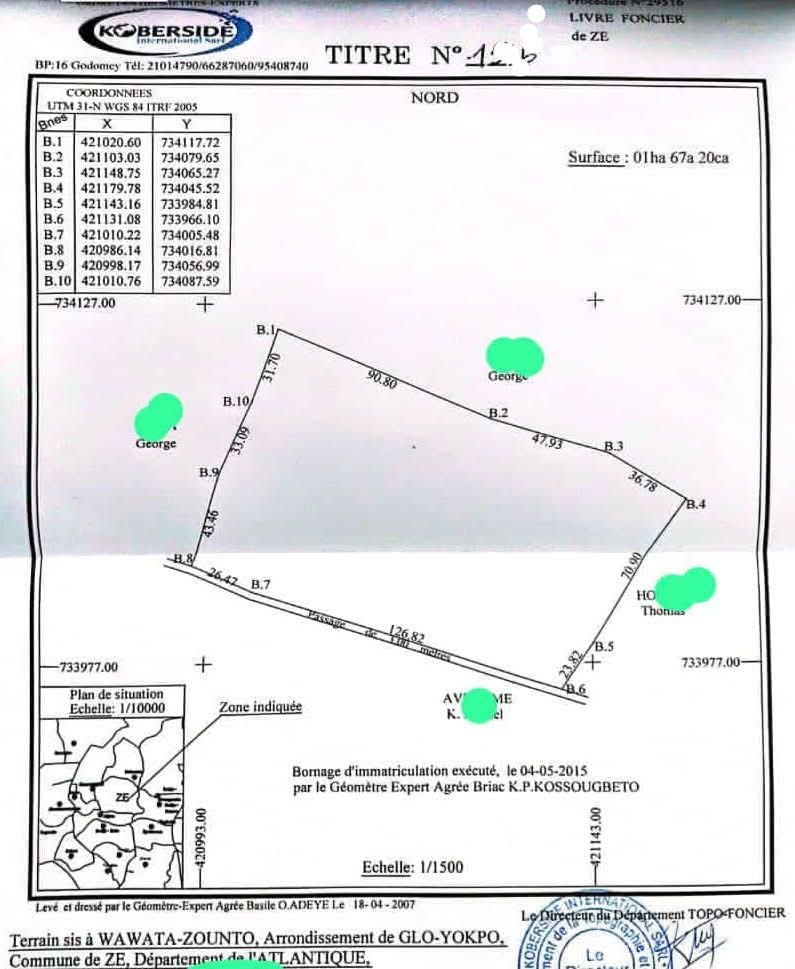 DOMAINE D'UN HECTARE & 6720M² À VENDRE, YOKPO