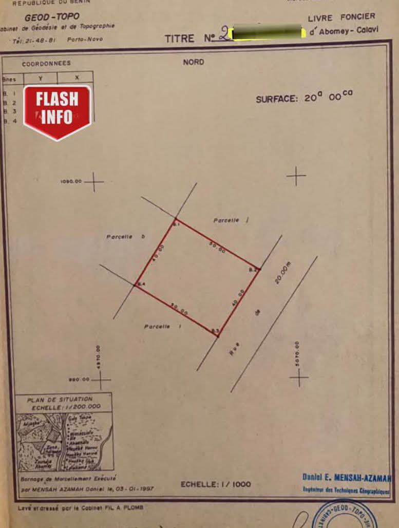 DOMAINE DE 4 PARCELLES DÉJÀ LOTIES ET RECASÉES À VENDRE, ROND-POINT CITÉ AIR AFRIQUE - ZOPAH - AKASSATO - CALAVI